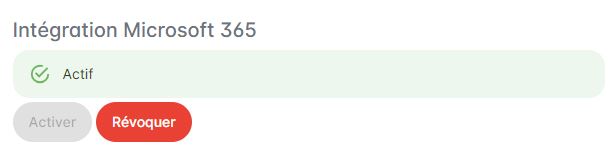 Activer l'intégration Microsoft 365 - Statut actif
