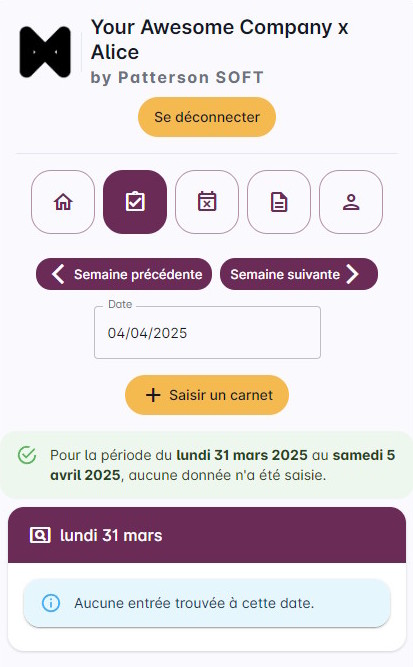 Comment remplir mon carnet - Vue Semaine