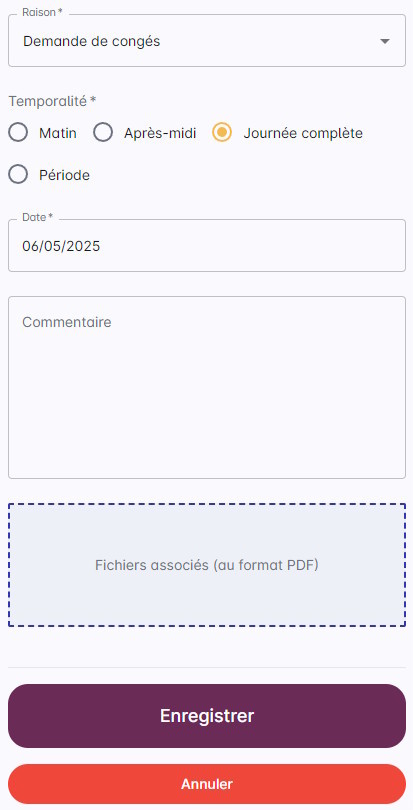 Comment saisir une absence - Formulaire de création d'une absence