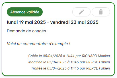 Comment saisir une absence - Absence validée