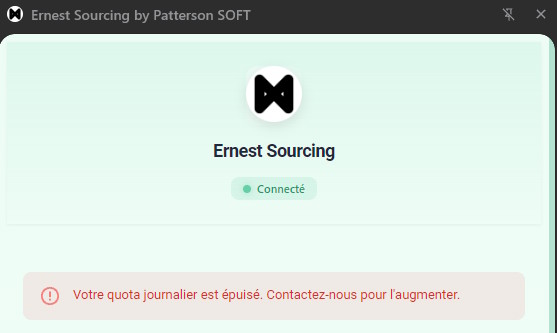 Ernest Sourcing - Message d'erreur quota épuisé