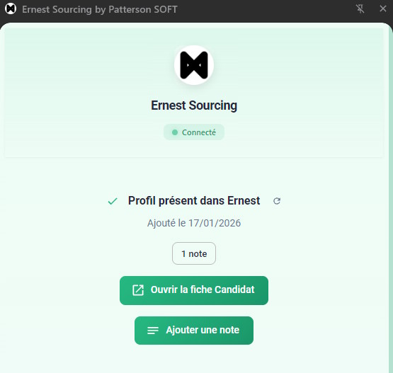 Ernest Sourcing - Vue d'un profil existant