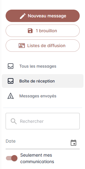 Menu du module Messagerie