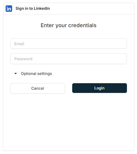 Page de connexion au compte LinkedIn