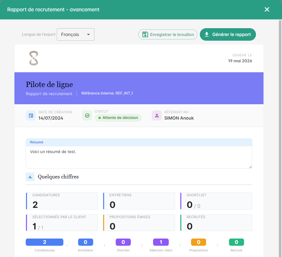 Éditeur de rapport de recrutement (commentaires et graphiques)