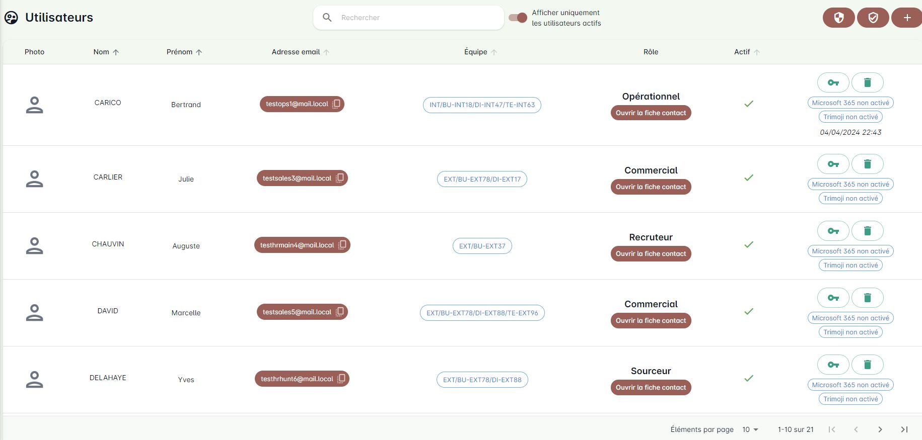 Liste des utilisateurs