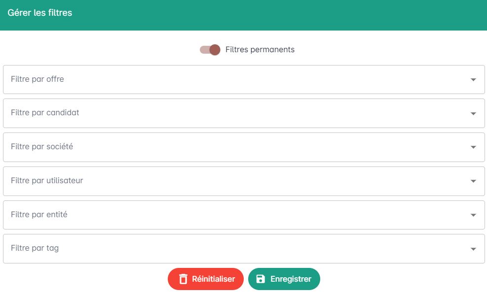 Formulaire de filtres du Kanban