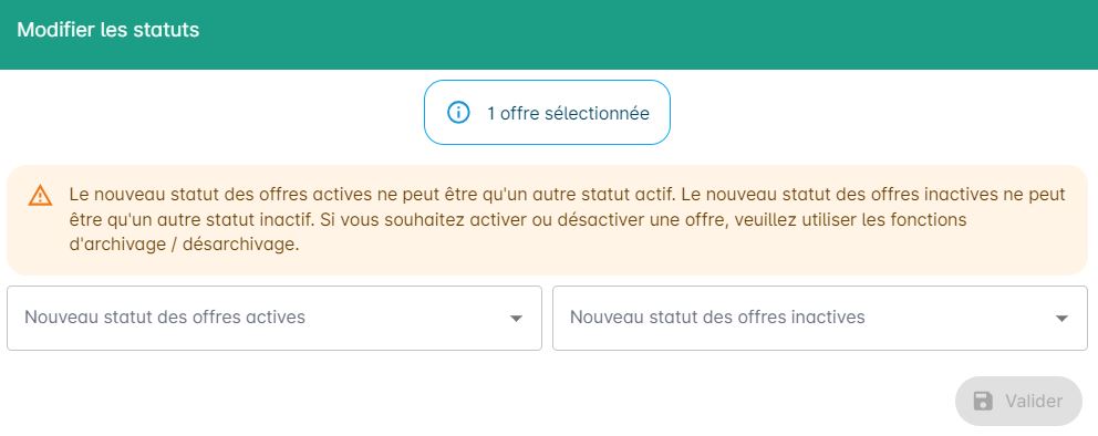 Formulaire de mise à jour groupée du statut
