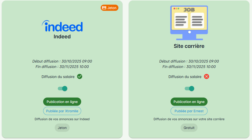 Configuration de la diffusion du salaire par jobboard