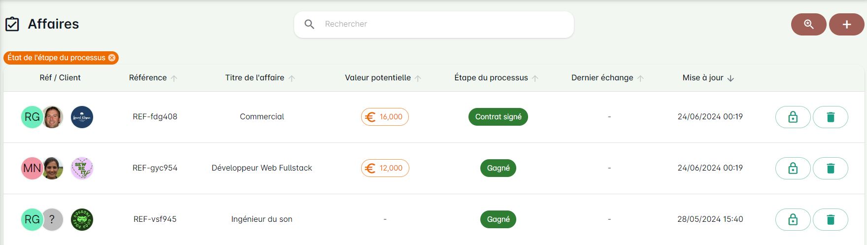 Liste des affaires