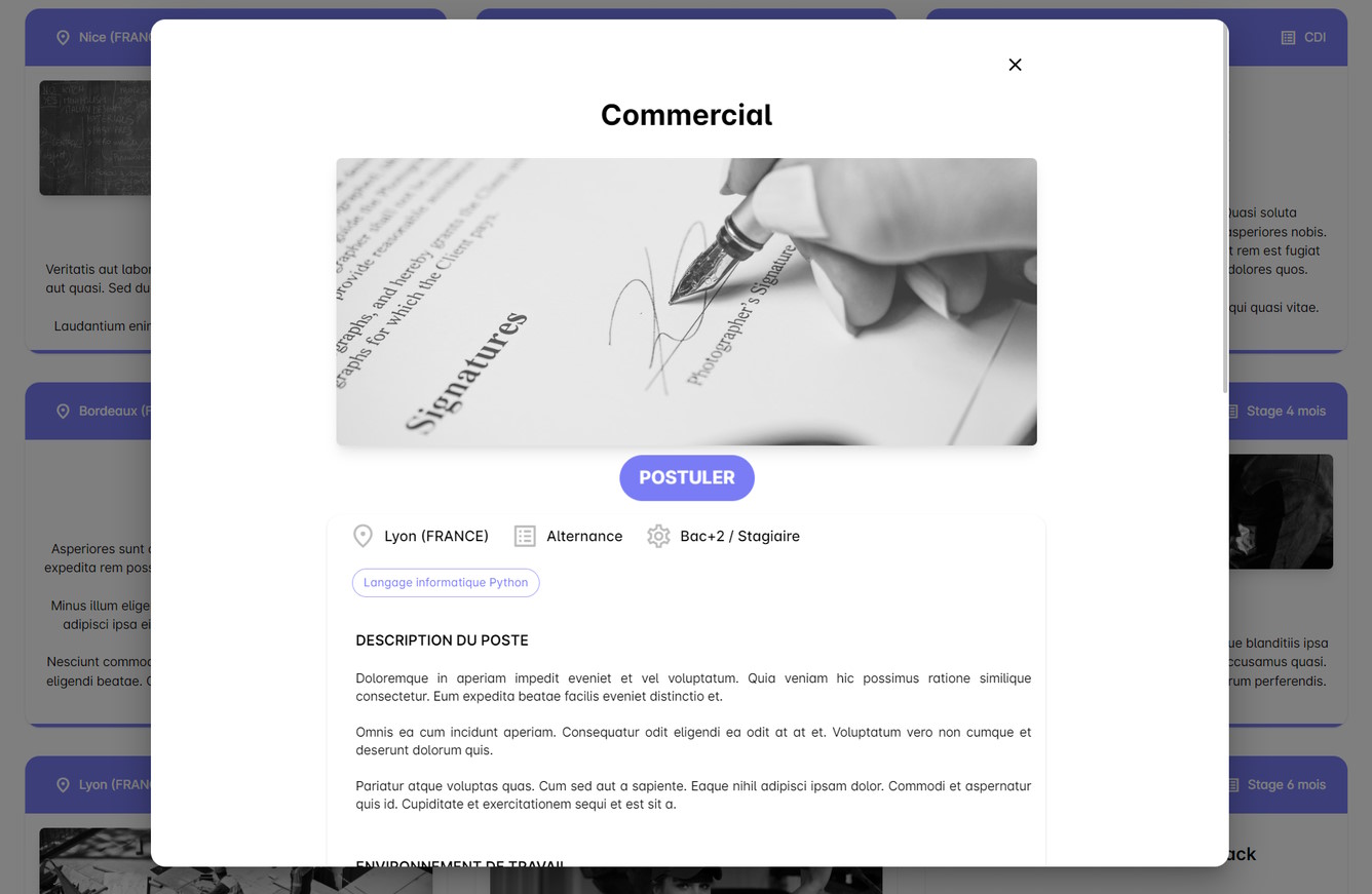 Affichage d'une offre d'emploi