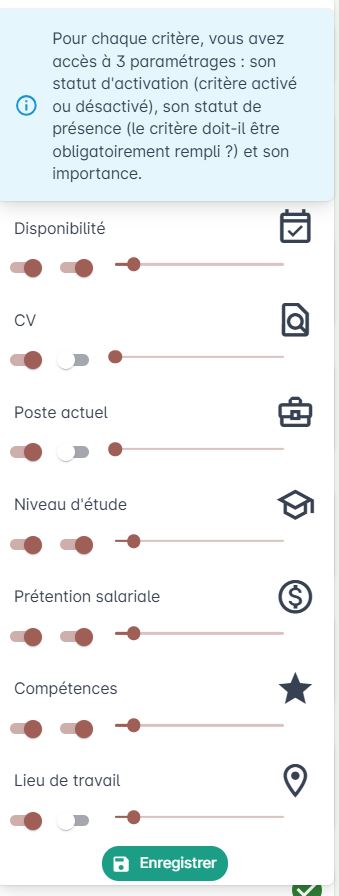 Paramétrage des critères