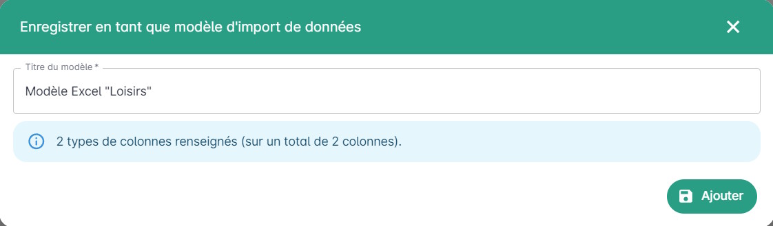 Formulaire d'enregistrement d'un modèle d'import