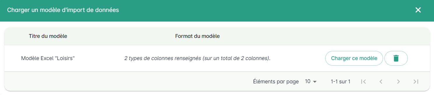 Liste des modèles d'import