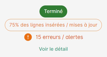 Exemple d'un import terminé avec erreur