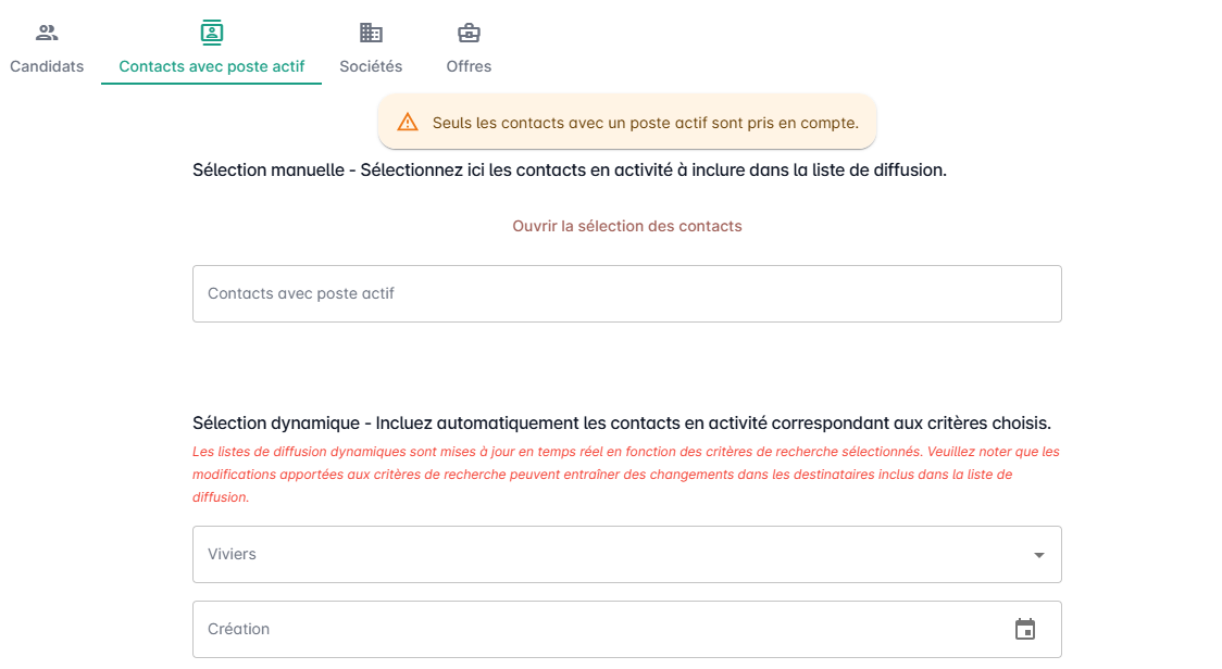 Formulaire - Onglet Contacts