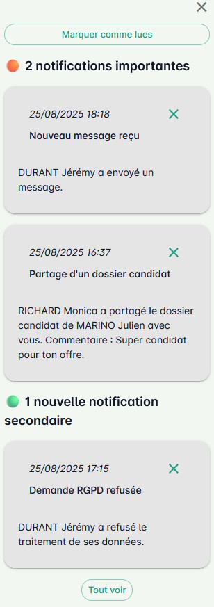 Liste de notifications