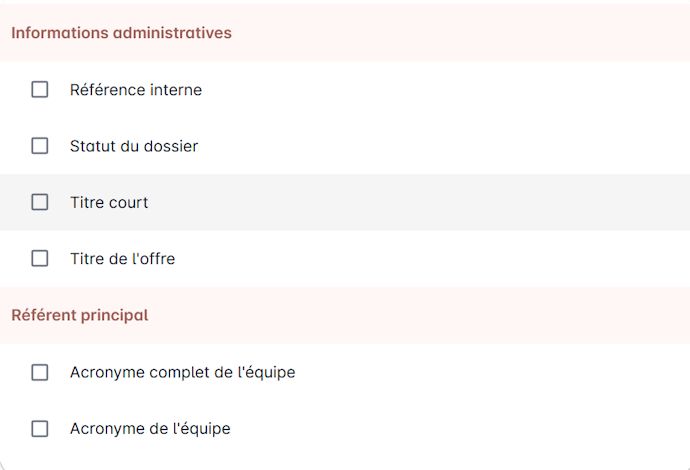 Sélection des colonnes du tableau
