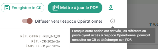 Diffusion vers l'espace opérationnel : interrupteur et infobulle