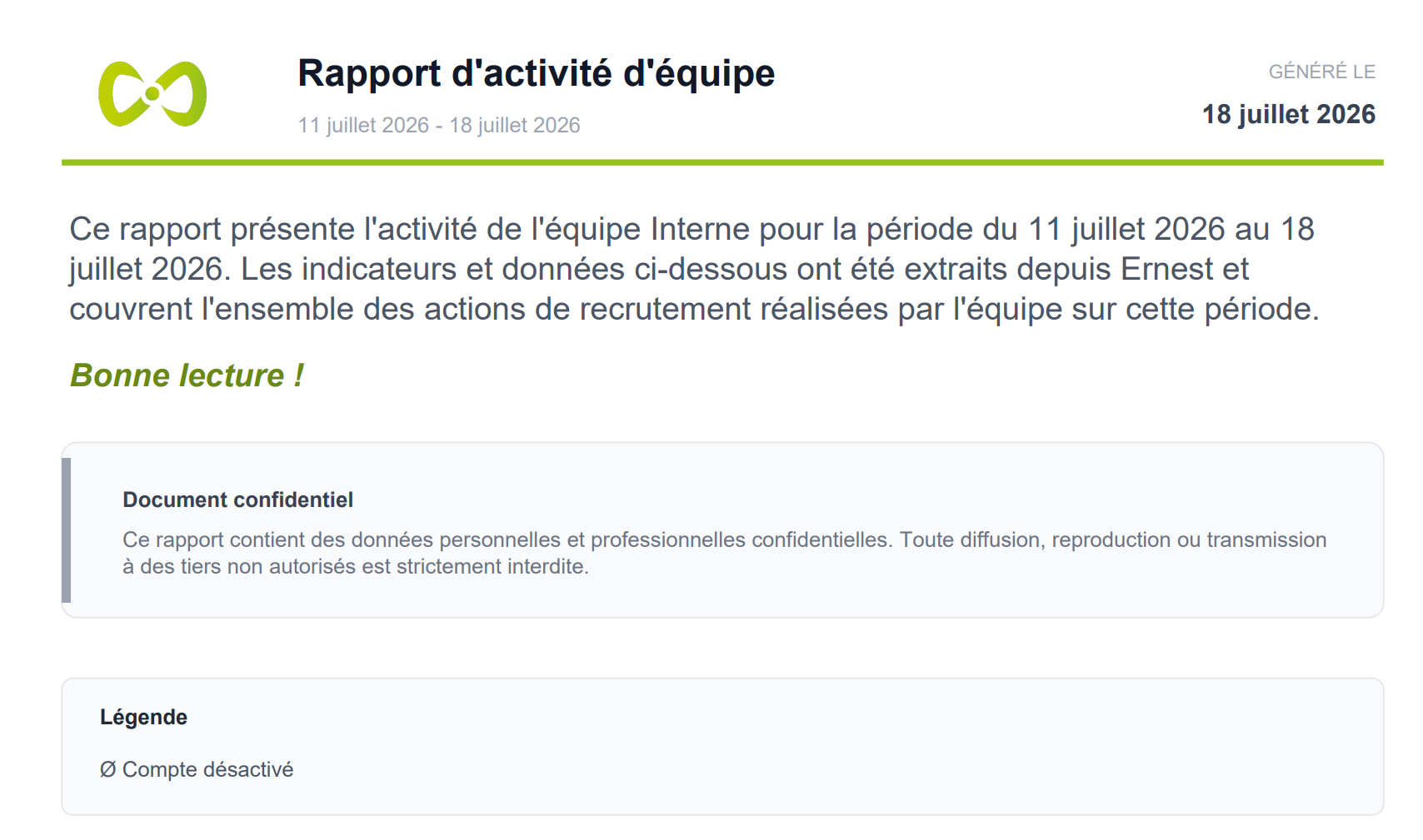 Rapport d'activité d'équipe PDF : page d'introduction