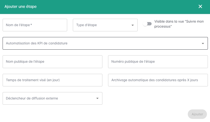 Formulaire de création d'une étape