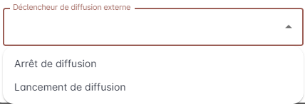 Formulaire de configuration d'une colonne du Kanban avec le champ Déclencheur de diffusion externe