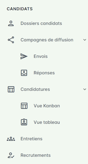 Section CANDIDATS du menu